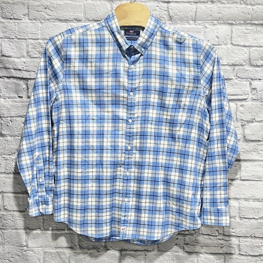 Vineyard Vines Mens Blue White Slim Fit Murray Button Down Long‎ Sleeve Shirt XL - Picture 2 of 9